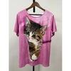3D Katzenprint Freizeit-T-Shirt Damen Lässiges Kurzarm-Rundhals-T-Shirt mit 3D-Katzenprint, Modisches Oberteil für den täglichen Gebrauch