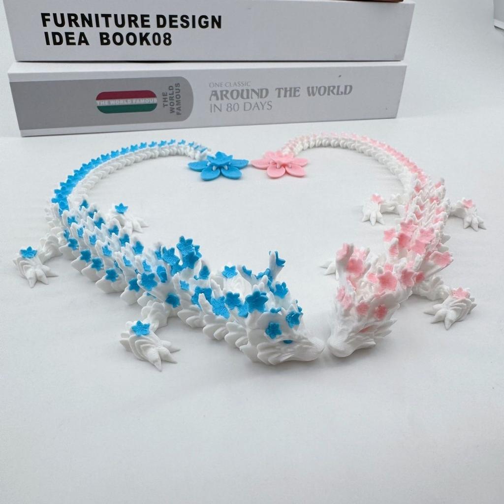 15/25cm 3D Printed Love Cherry Blossom Dragon Movable Joint Dragon Model Gifts Home Office Desktop Ornament Landscape Craft