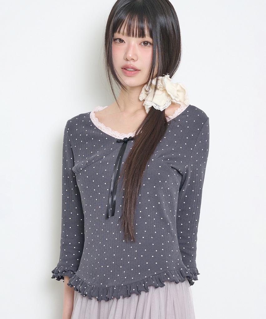 ILLIGO Dot Lace T-Shirt Charcoal