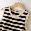 Women's Spring-Summer Striped Ice Silk Knit Tank Top - Loose, Slimming, Sleeveless, Round Neck