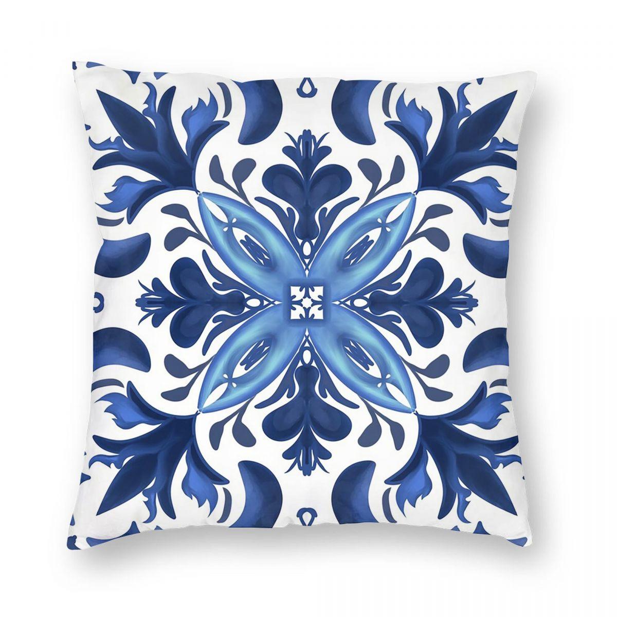 Exquisite Ornaments Unisex Blue Sicilian Tiles,Mediterranean, Tiles ,Lemons Square Pillowcase Pillow Cover Cushion Throw Pillow For Home Bedroom Car