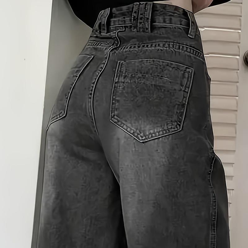 Women Fashion Loose Jeans Female High Waist Streetwear Designer Wide Leg Trousers Female Classic Gray Goth Straight Leg Pants