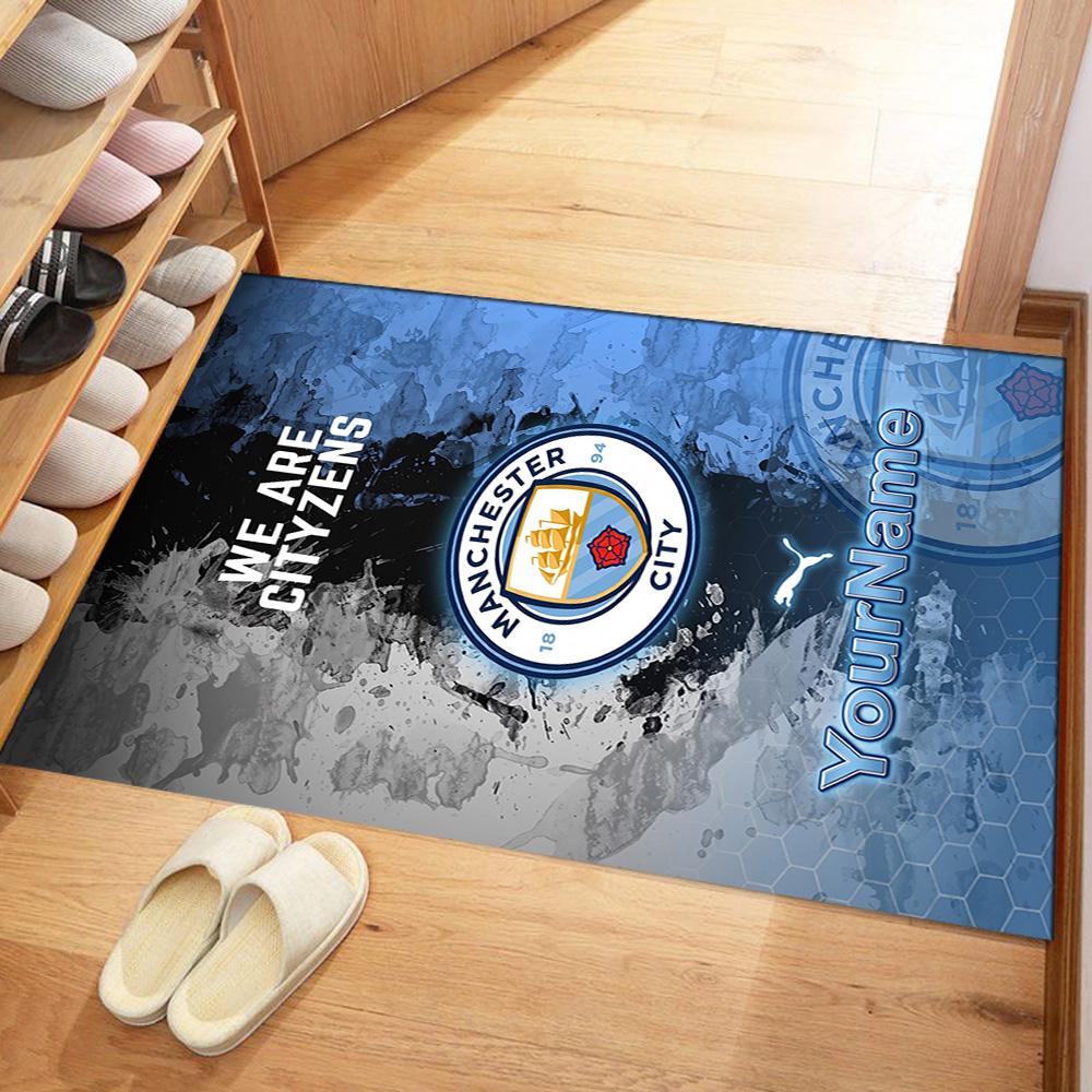 Manchester City Personalized Name Area Rug Design for Hallway Kitchen Playrooms Entryway Anti-slip Rug Office home decor
