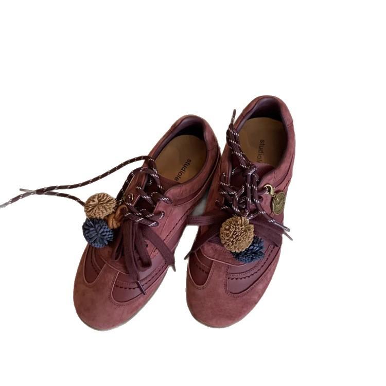 Cowhide version~ Super fire leather contrasting shoelaces German training shoes women's autumn new inner height increase casual shoes sports Forr