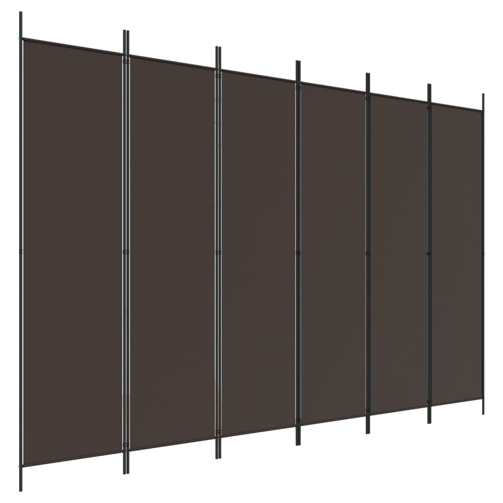 Vidaxl Paravento a 6 Pannelli, Marrone, 300X200 Cm, Tessuto