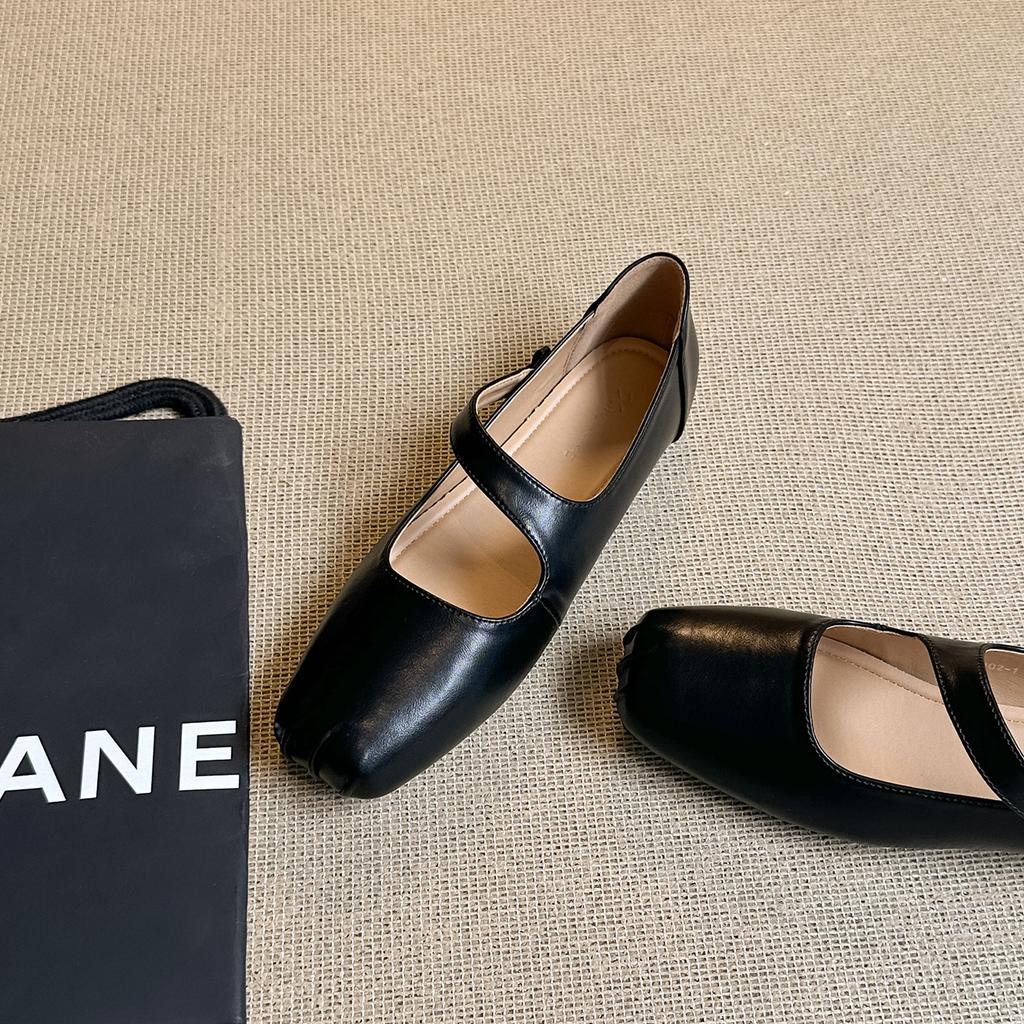 French Small Fragrant Style Square Head Pig Nose Shallow Mouth Flat Bottom Diagonal Word with Ballet Single Shoes Women's Autumn Mary Jane Shoes
