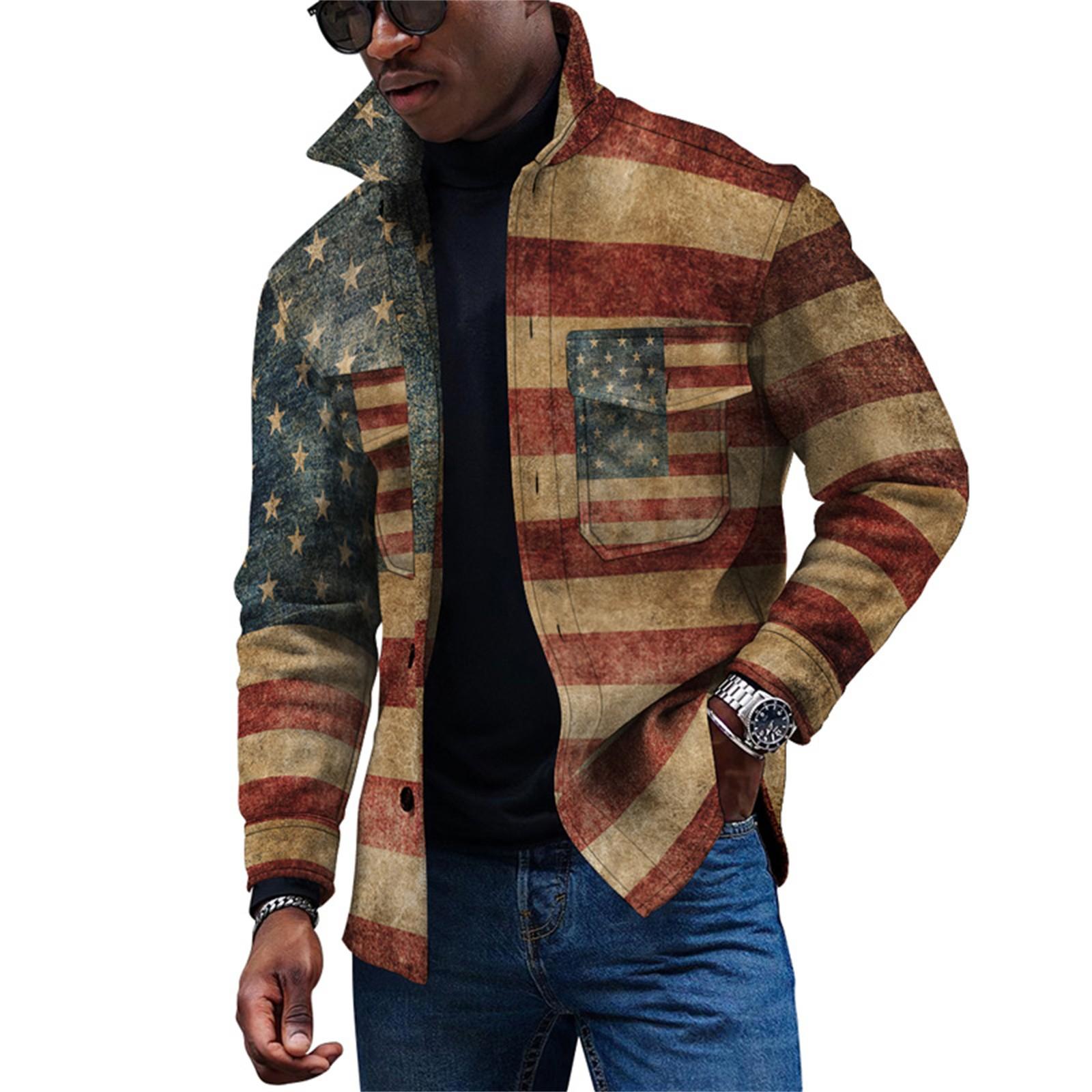 

Мужская модная тенденция, повседневная повседневная куртка на пуговицах с длинным рукавом с принтом XL