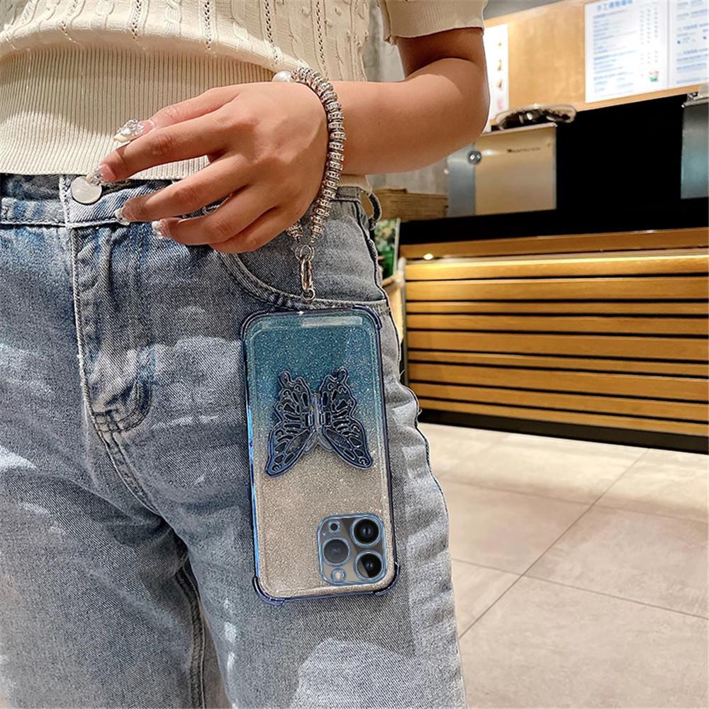 Shockproof Butterfly Bracket Phone Case For Xiaomi Redmi Note 14 Pro Plus 14C 4G 5G 14T POCO X7 Pro Bracelet Glitter Soft Cover