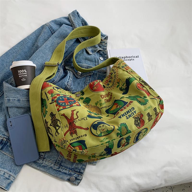 Retro velkokapacitní plátěná dámská taška Potisk Graffiti Literary Messenger Tašky Taška přes rameno Hot All-match Crossbody Taška