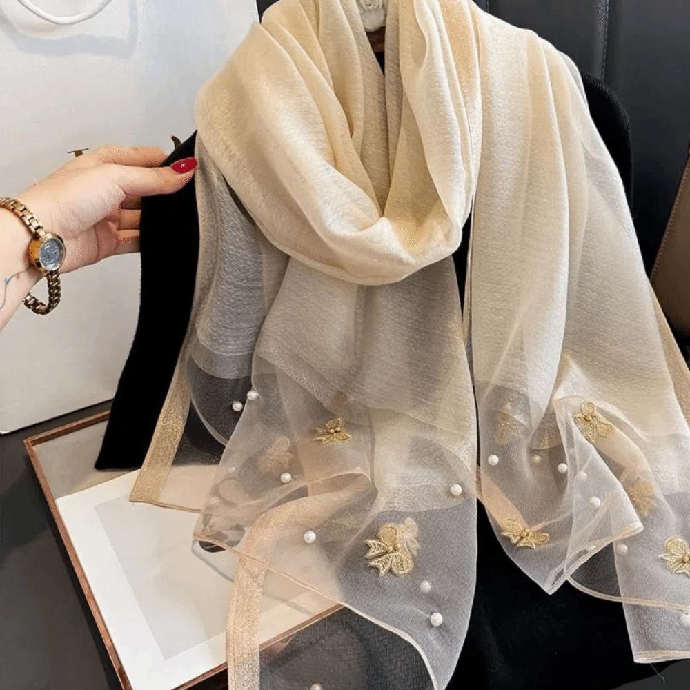 Elegant Thin Silk Scarf Bow Lace Scarf Wraps Fashion Embroidery Scarf Spring