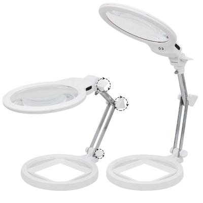 Desktop Magnifier With Illumination 130mm Large Size Foldable 2x 6x Table Lamp Magnifying Glasses With Led Scale Third Hand Lupa