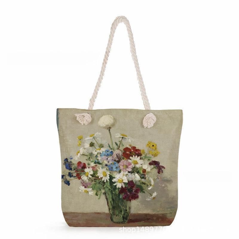 Multifunctional painting  Printed Thick Rope Shoulder Beach Bag 7576 CLE