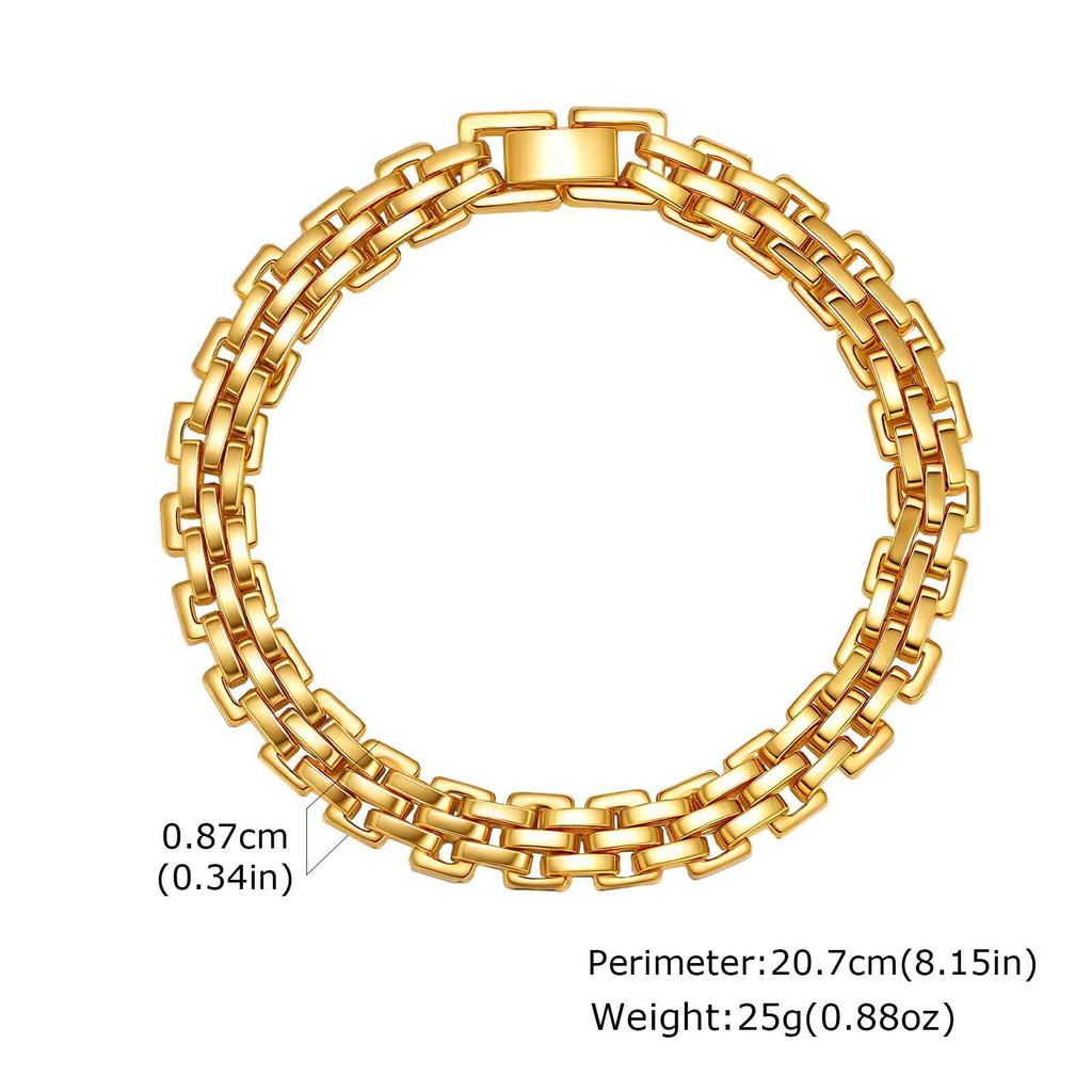 Vnox 8.7mm Stainless Steel Strap Chain Bracelet for Men, Adjustable Jewelry Clasp Wristband, Punk Style Gifts for Birthday Party