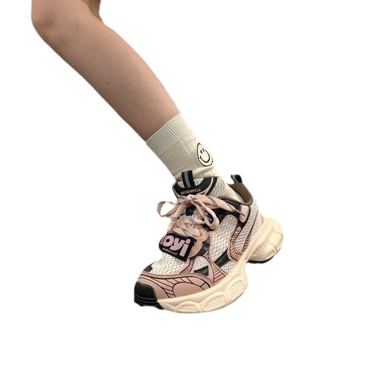 Fashion Women's Spring Autumn Season New Breathable and Fashionable Thick Sole Versatile Sports Student Casual Shoes with Mesh Surface