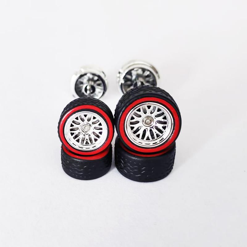 10 Sets 10.8mm 12.8mm 1/64 Alloy Car Staggered Wheels Front Small Rear Large Wheel Progressive Drag Tires Advan for Hot Wheel