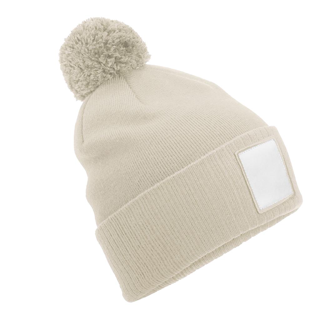 Pom Pom Appliqué Patch Beanie