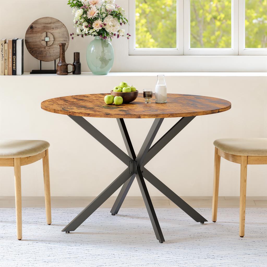 Tavolo da Pranzo Rotondo Stile Industriale diametro 120 cm Spazioso con Gambe a X Marrone-Nero Vintage Cucina Soggiorno