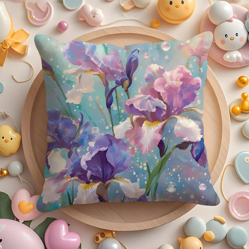 Iris Flower Cushion Cover Home & Car Multi-Scene Pillow Cover - Reversible, Soft & Durable for Daily Use