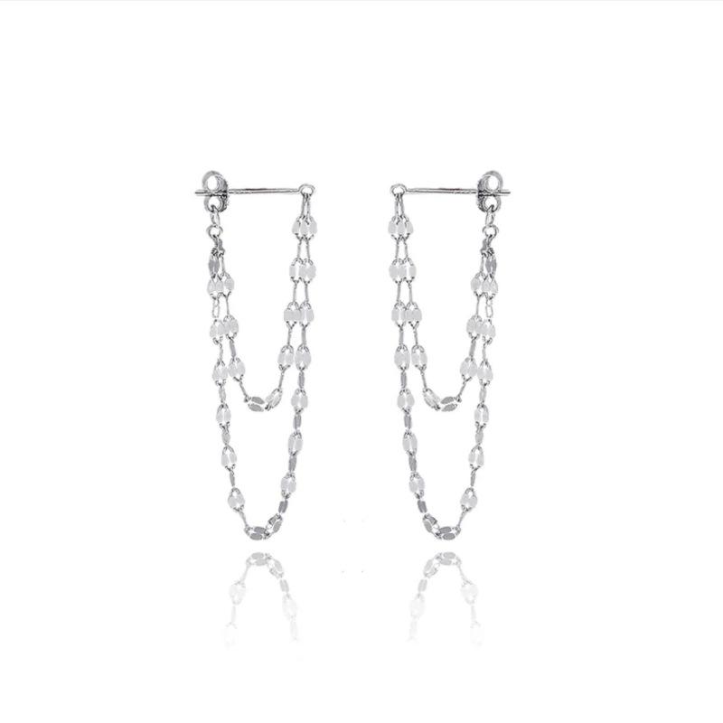 Boucles d'oreilles aiguilles Porter des boucles d'oreilles pompons à chaîne double couche devant et derrière pour femmes