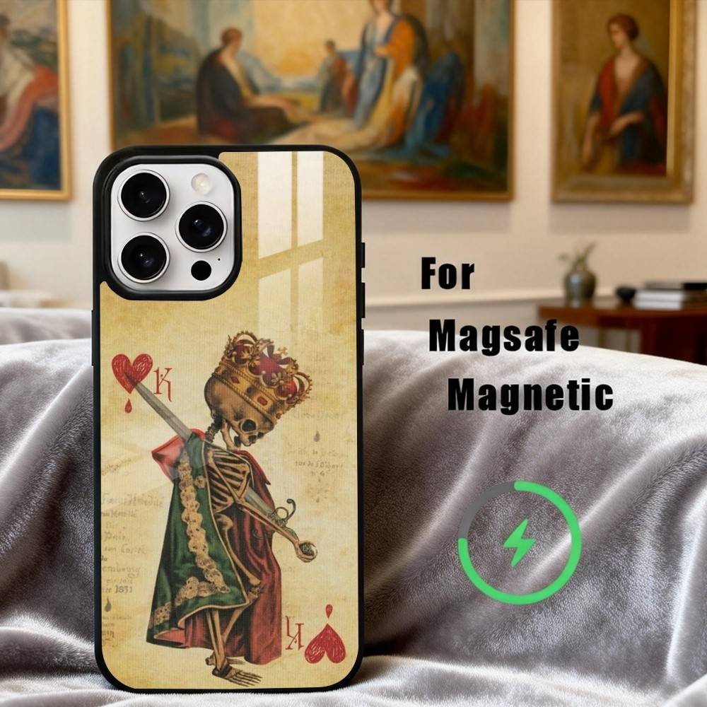 S-Skeleton Q-Queen of Hearts CARD Phone Case For iPhone17,16,15,14,13,12,11 Plus,Pro Max Magnetic For Magsafe Wireless Charging