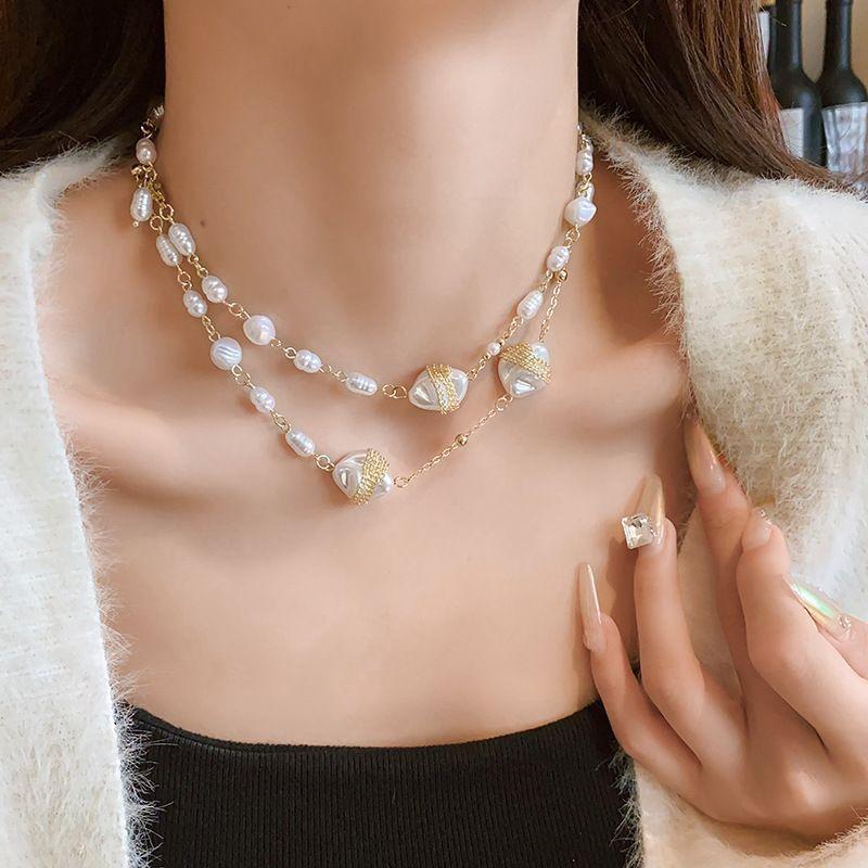 Französischer Barock Unregelmäßige Wassertropfen Perlenkette Leichter Luxus Elegant Temperament Schlüsselbeinkette Vintage Vielseitige Halskette Frauen