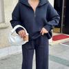 New Fashion Half-open Pullover Sweater Trousers Two-piece Women's Loose Casual Autumn and Winter Suit
