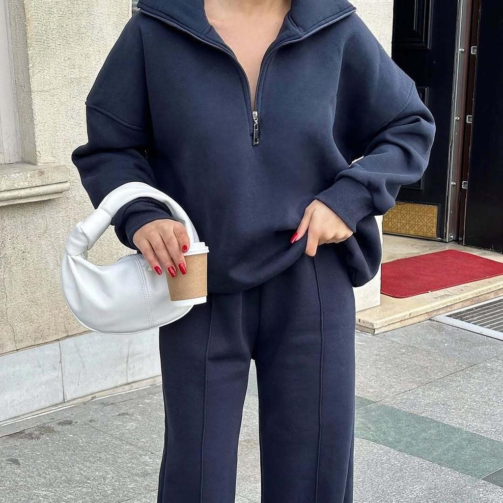 New Fashion Half-open Pullover Sweater Trousers Two-piece Women's Loose Casual Autumn and Winter Suit