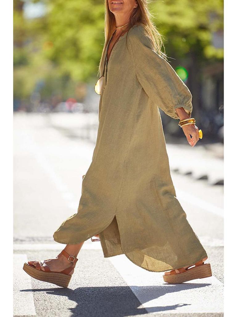 2026 Spring/Summer Women's Cotton Linen Long Sleeve Cardigan Dress