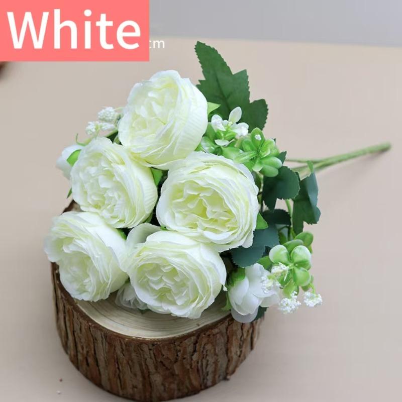 1/2/3/4/5PCS Artificial Flowers Silk Peony Bouquets Scrapbooking Wedding Wreaths White Vase Home Bridal Bouquets Decoration