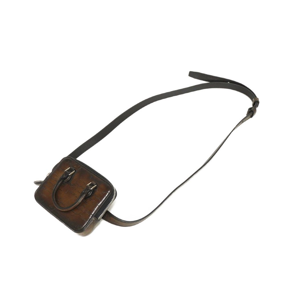 Used Anjou Nano Scritto Leather Pouch 11828 7922 Mini Body Bag/Waist Bag Calligraphy Cacao Men's from Japan AUTHENTIC