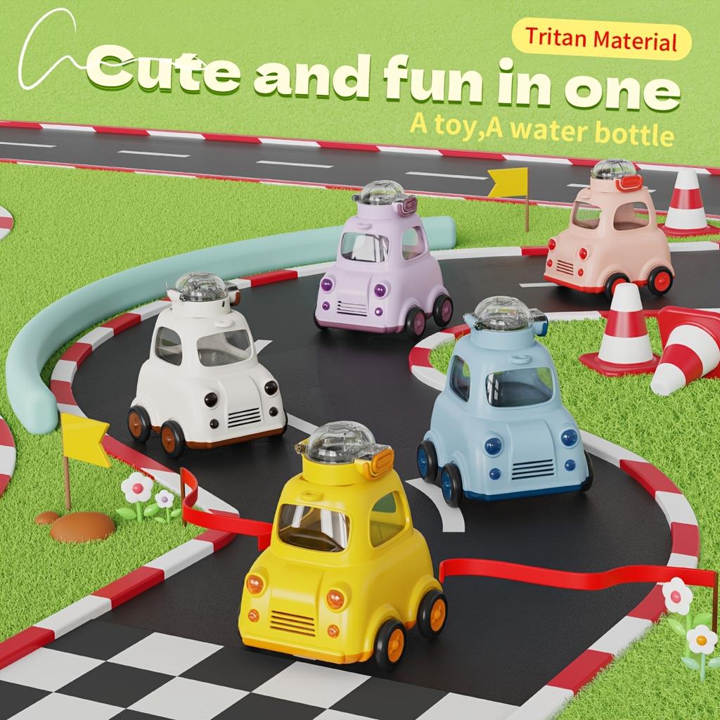 600ml Car Shaped Water Bottle with Straw Carry Handle BPA Free Tritan Material, Locking Lid, Spill Proof Design Cute Yellow Vehicle for Kids, Toddlers