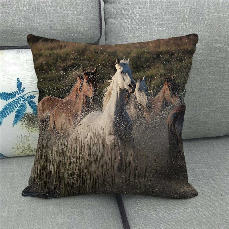 Wild Horses Galloping On The Grassland Digital Printing Short Plush Pillow Covers For Car Sofa Office Cushion Cover Home Goods