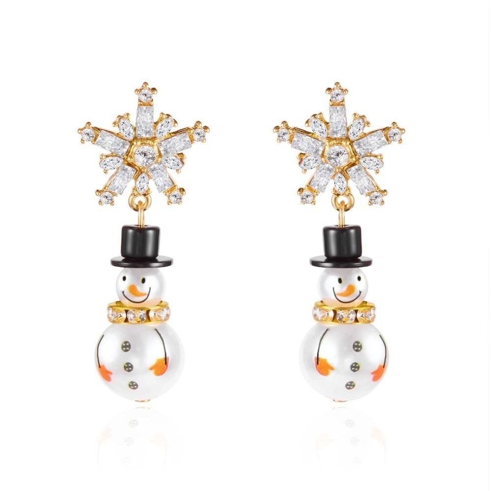 Rhinestone Christmas Earrings Snowflake Xmas Dangle Earrings Fashion Snowman Earrings  Women