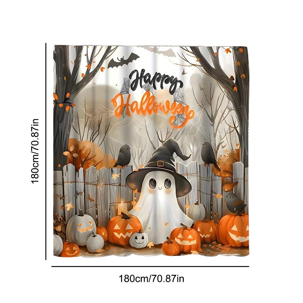Cute Cartoon Ghost Shower Curtain Set Halloween Shower Curtain Washable Halloween Bathroom Curtain Polyester Fabric with Hooks
