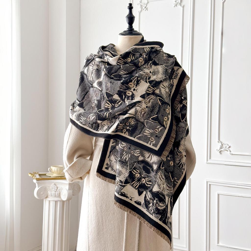 Winter Warm New Retro Style Cashmere Scarf Women'S Double Sided Print Pashmina Shawl Female Foulard Blanket Poncho