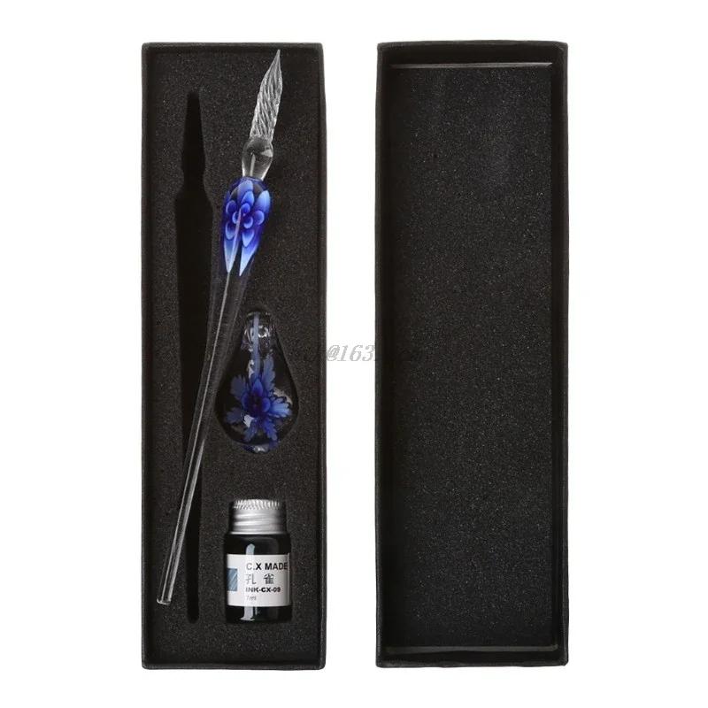 

Vintage Handmade Art Elegant Crystal Floral Glass Dip Pen Sign Ink Pens Gifts Students School Supplies Stationery