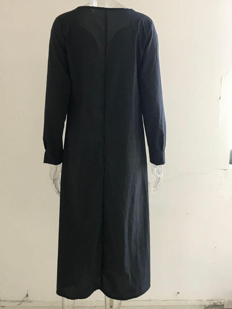 2025 European & American V-Neck Solid Color Long Sleeve Casual Dress for Autumn/Winter