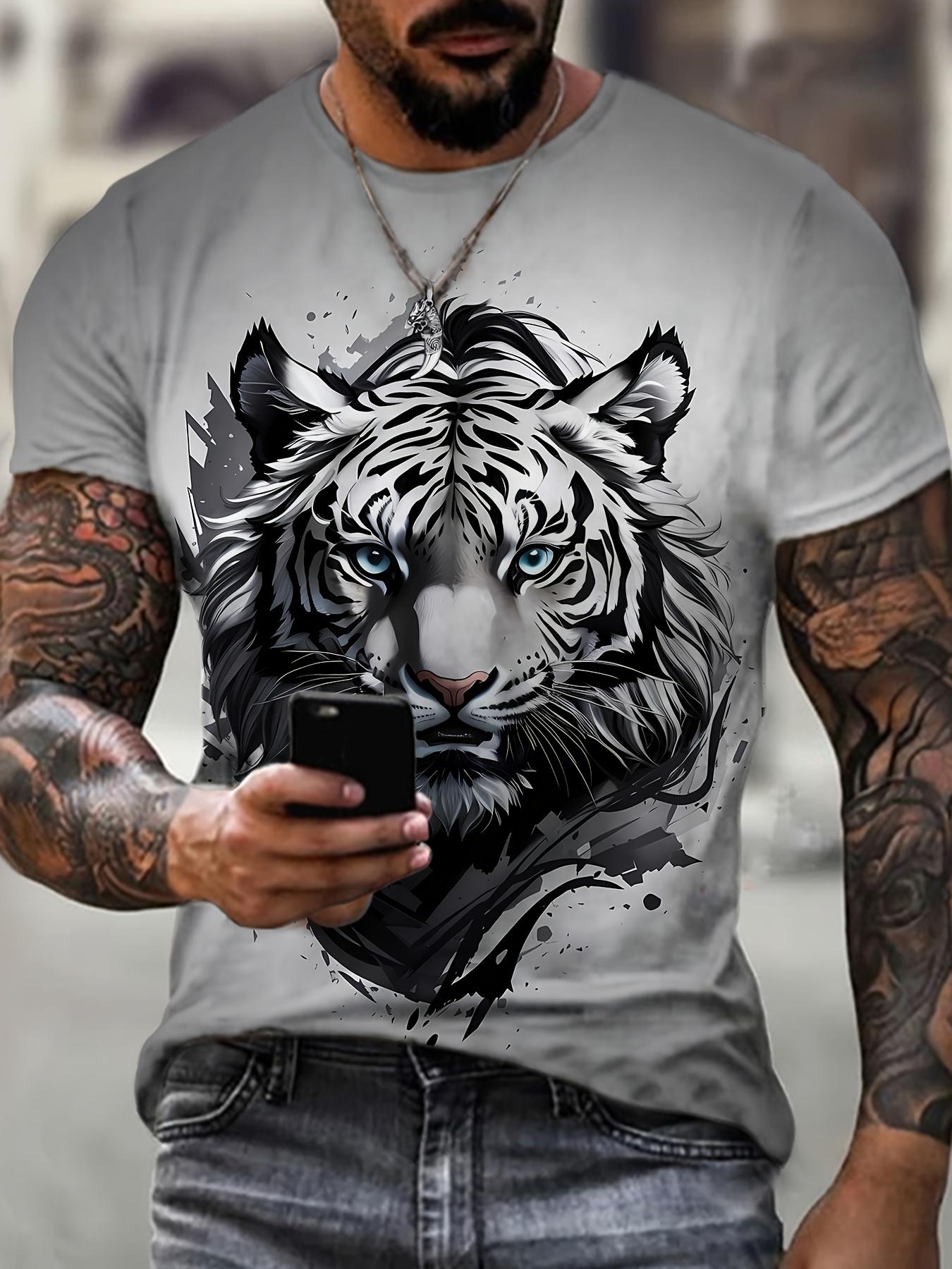 

Летняя мужская футболка с красочным принтом тигра в формате 3D, модная повседневная футболка с коротким рукавом, свободный топ 6XL