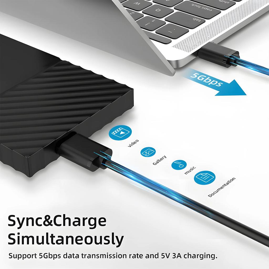 Type A Male To Micro B Fast Data Sync Cord 100W USB 3.0 High-speed Data Transfer Cables for Samsung Hard Disk HDD SSD Sata Cable