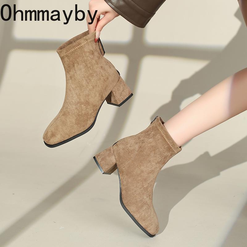 Autumn Winter Vintage Women Thick Heel Ankle Boots Street Style Square Toe Party Short Botas Mujer