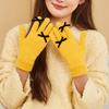 Five-finger Solid Color Warm Knitted Gloves for Women Bow-knot Cold-proof Gloves