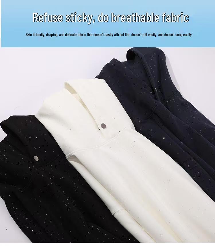 Heavyweight 320g Star Sequin Hoodie - Unisex, High-End, Rebellious, Round Neck for Autumn/Winter