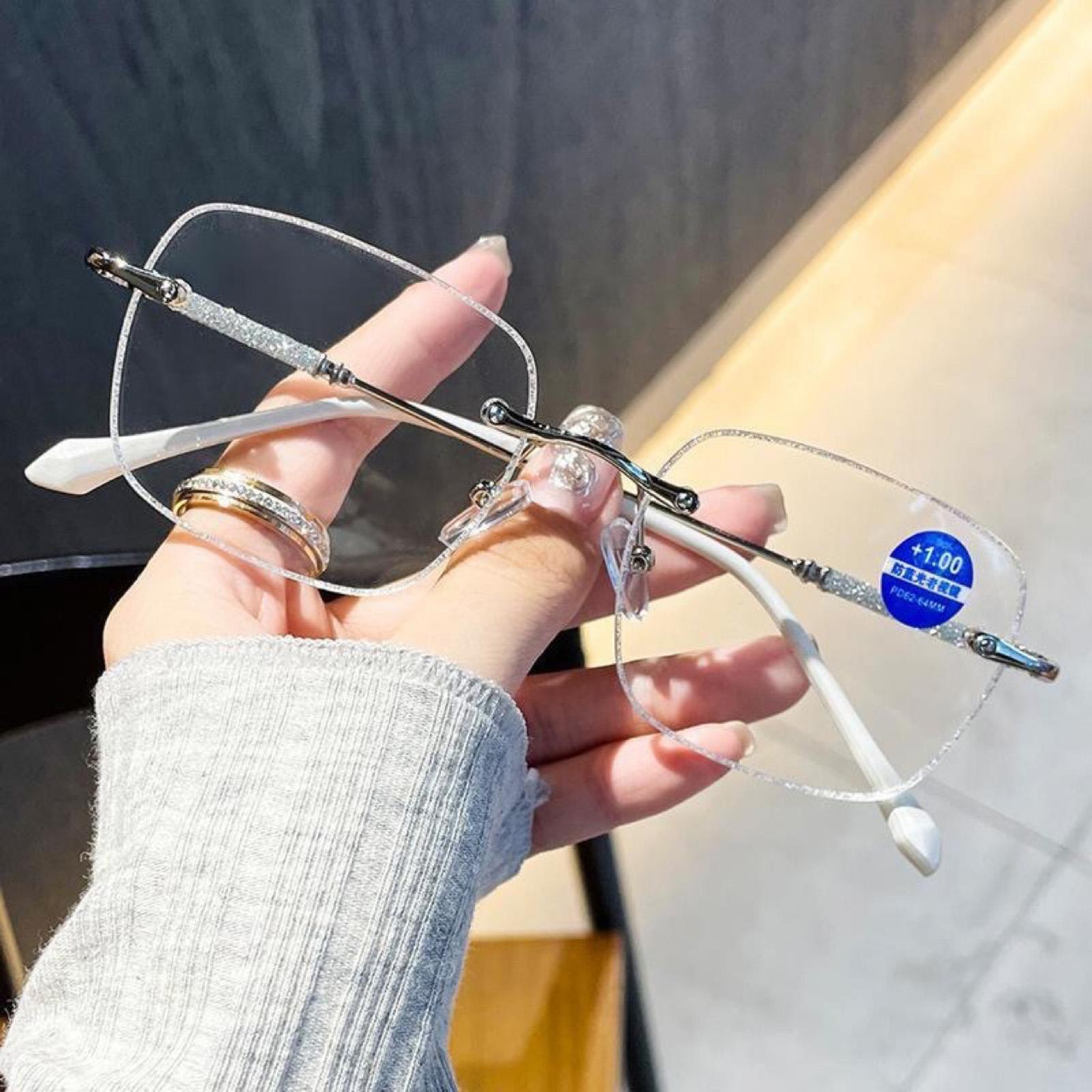 Starry Glitter Rimless Reading Glasses PC Frame Anti Blue Light Square Design for Elderly 100_Silver