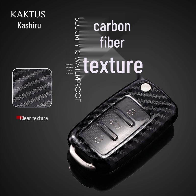 Kashiru Carbon Fiber Car Key Case for Volkswagen Sagitar, Lavida, Tiguan - Full Wrap Shell Cover