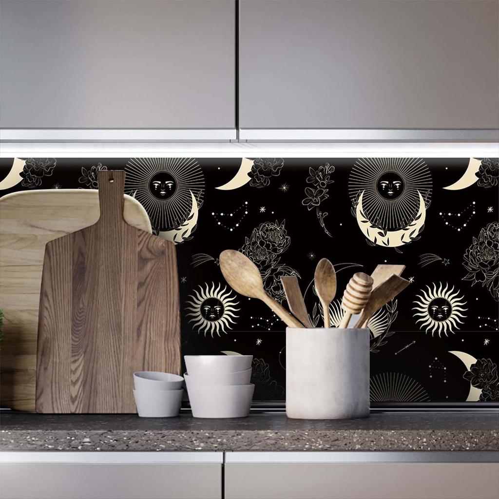 Celestial Wallpaper Gothic Peel and Stick Contact Paper Self Adhesive Night Sky Sun/Moon/Star Wallpaper for Bathroom Bedroom