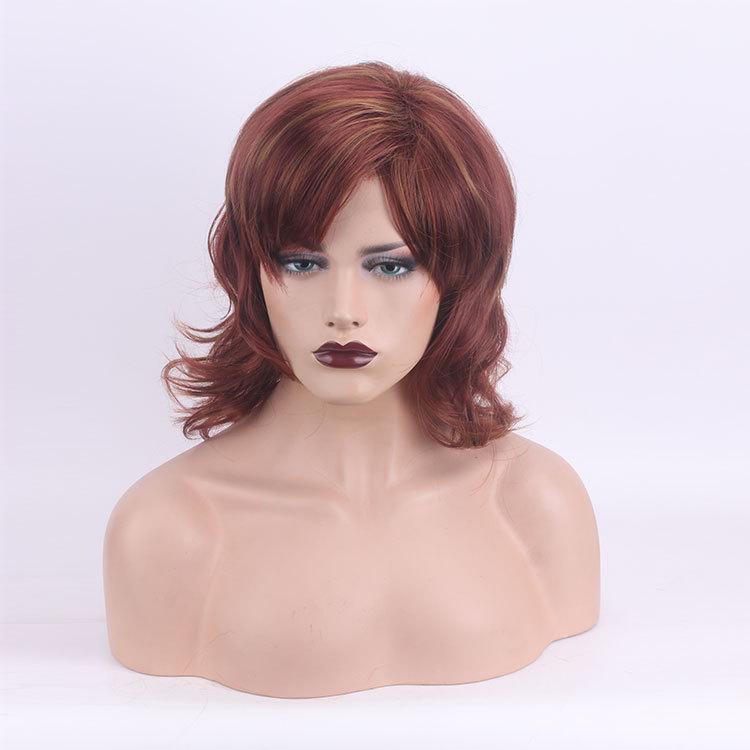 

Женские волнистые синтетические парики средней длины для женщин, красный, коричневый, блондин, парик с челкой, косплей, вечерние, повседневные, термостойкие волокна, волосы золотисто-коричневый