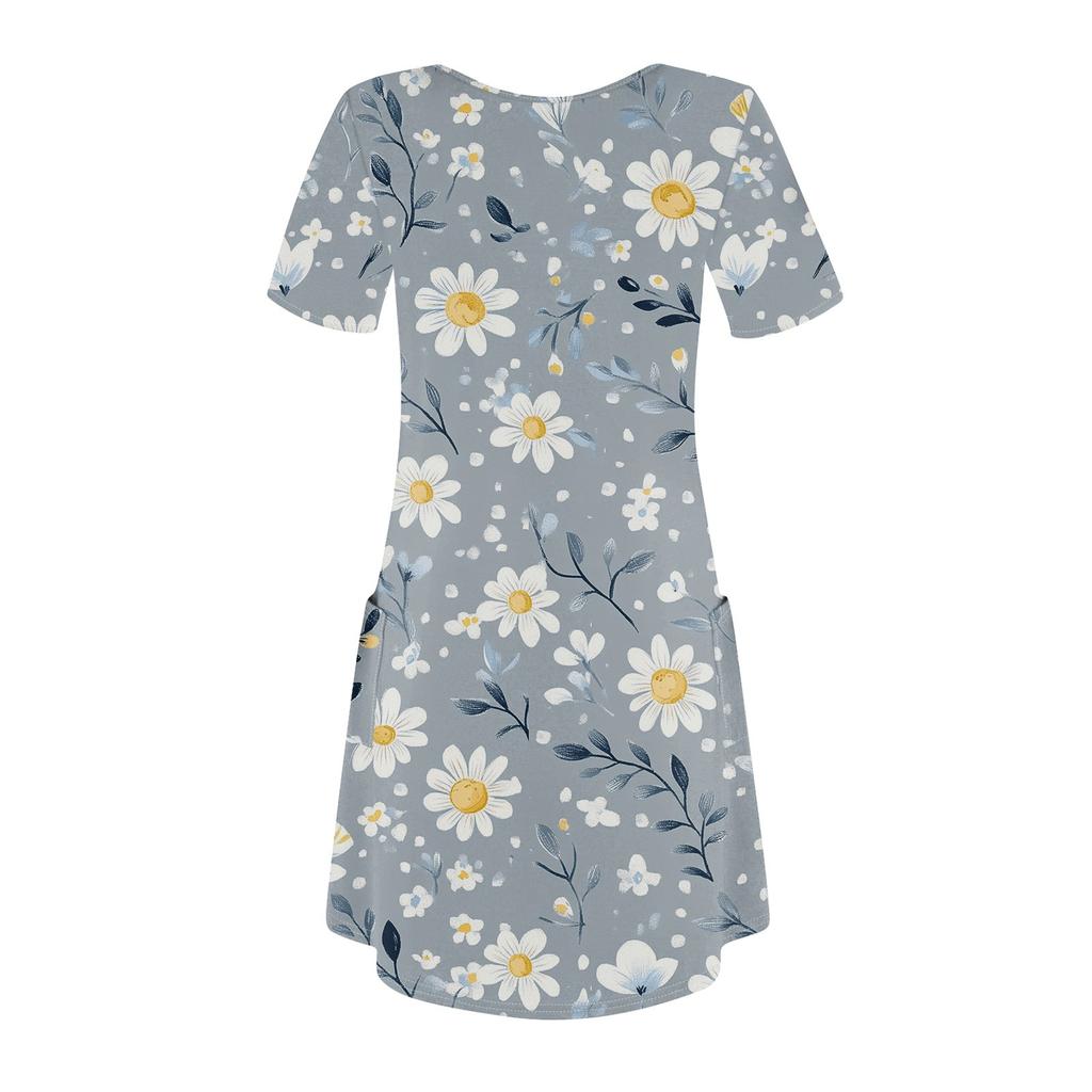 Women's Casual And Fashionable V-neck Short Sleeve Printing Mid Length Dress