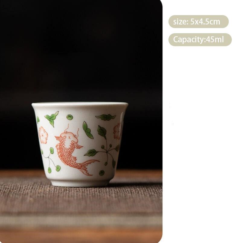 1 ks čínský retro ručně vyráběný keramický čajový šálek s ručně malovaným květinovým vzorem, čajová miska s kravatou, čajová sada Guanyin Pu'er, porcelánový čajový šálek 45ml
