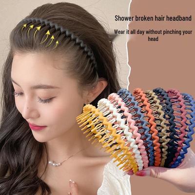 Buntes, wellenförmiges koreanisches Zahnkamm-Haarband - Rutschfest, schonend zum Haar, Bequemer Sitz, Ideal zum Bändigen von Babyhaaren.