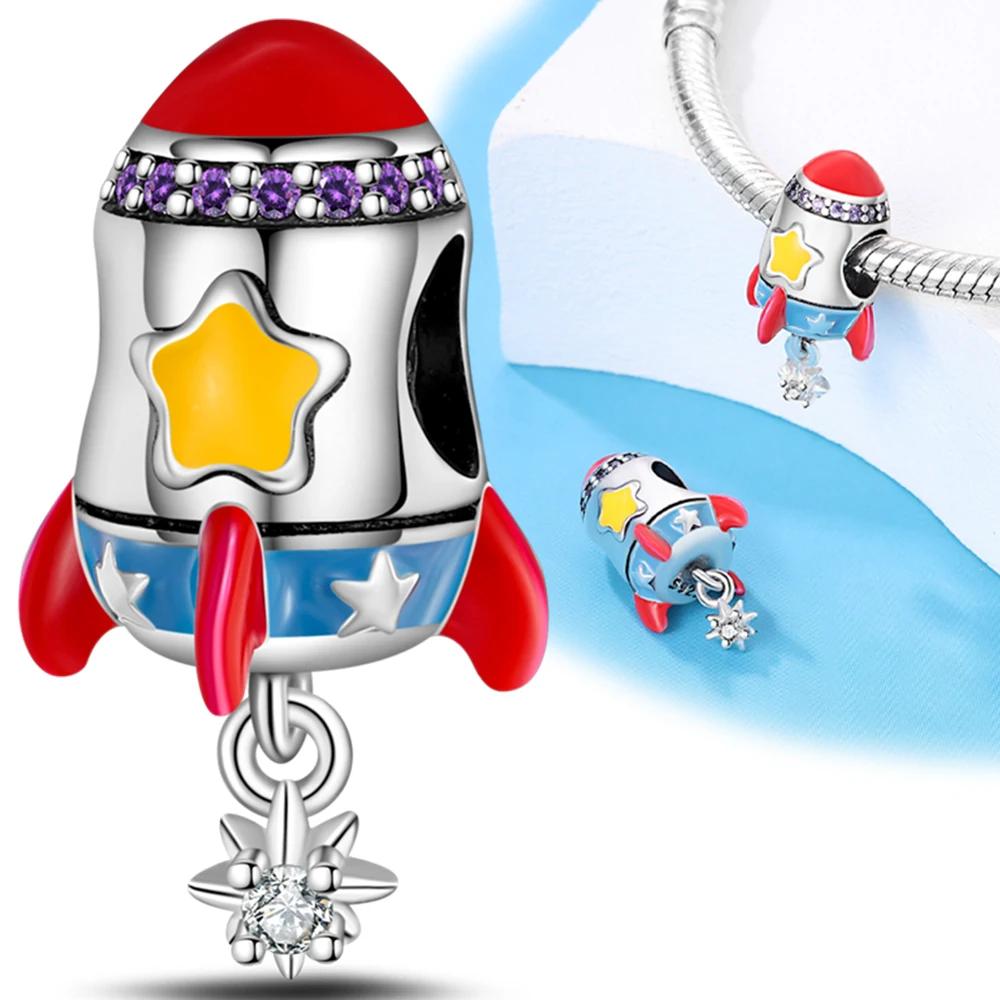 Copper Rocket Plane The Earth Charm Pendant Beads Fit Charm Original Bracelet For Women Diy Jewelry Making